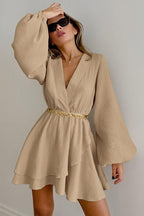 Cotton Slim-Fit Dress with Lantern Sleeves