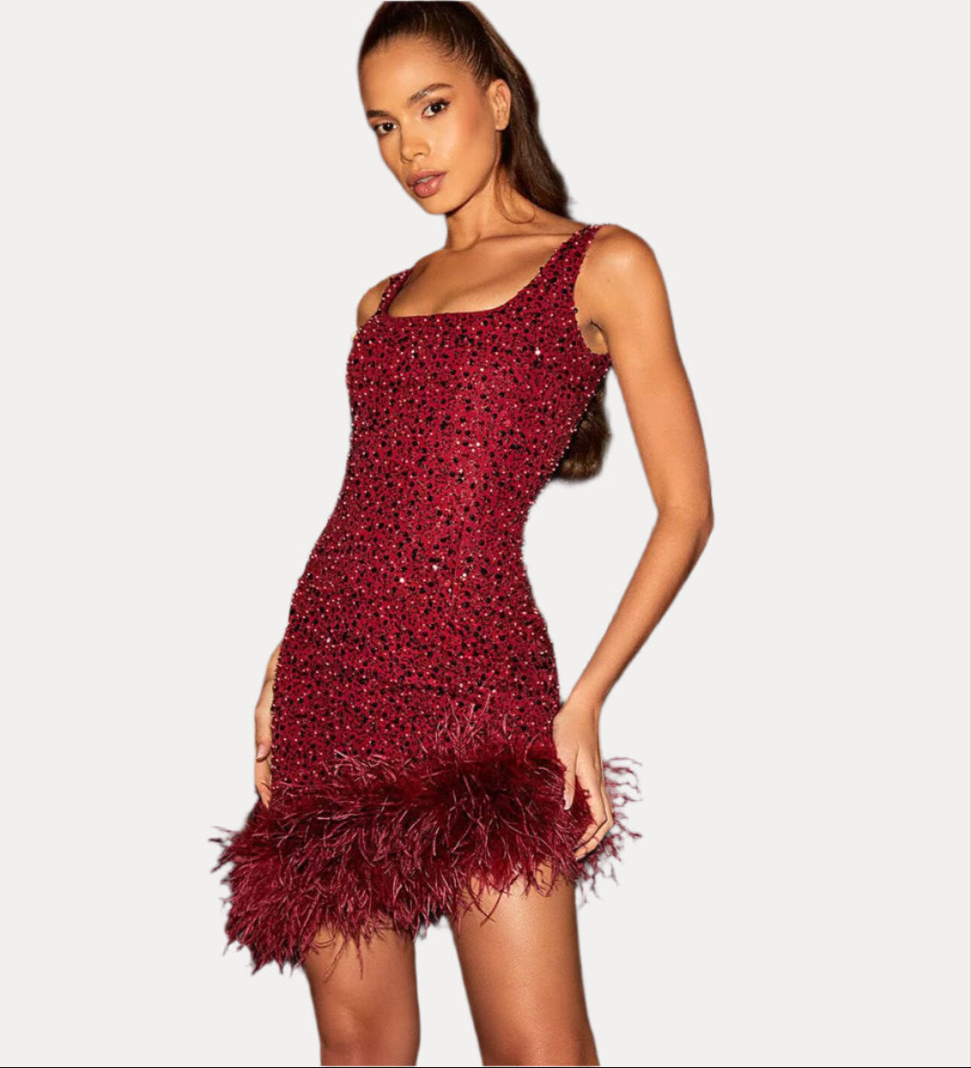 Square-Neck Dress with Wrap Detail
