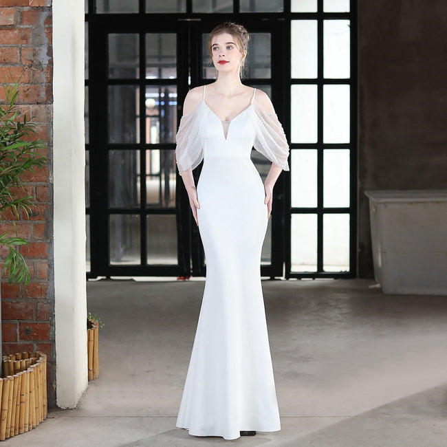 Evelyn V-Neck Off The Shoulder Mermaid Prom Dress - Lady Occasions Main image