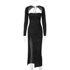 Knit High-Slit Dress with Glitter Detail