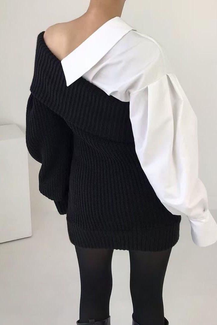 Knit Layered-Look Top with Stitching Details
