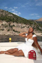 White V-Neck Pleated Dress