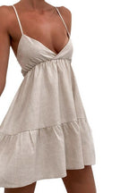 V-Neck Vintage-Inspired Dress with Pleats