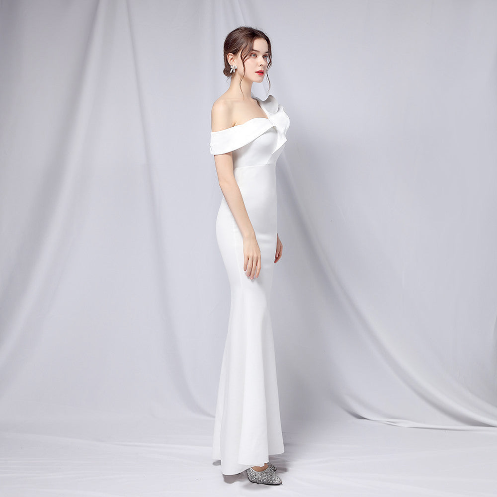 One-Shoulder Maxi Dress with Crepe Texture