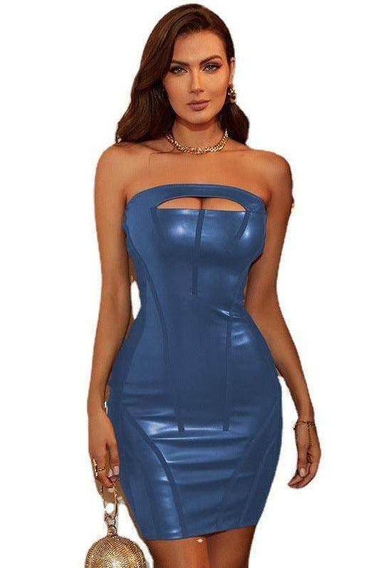 Leather Strapless Dress with Bandage Styling