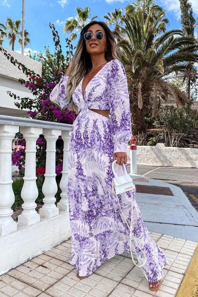 Long-Sleeve Dress with Print Details