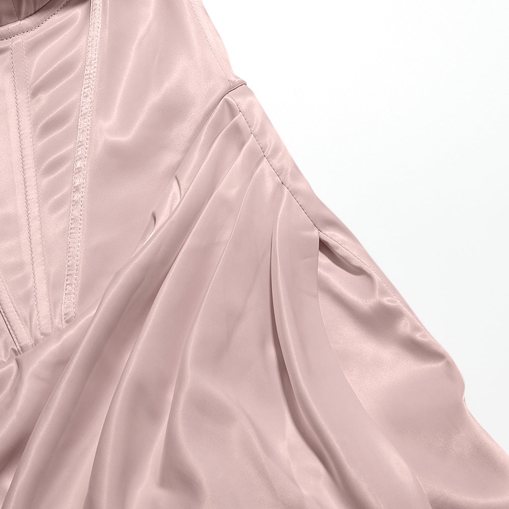 Satin Pink Mini Dress with Corset Details
