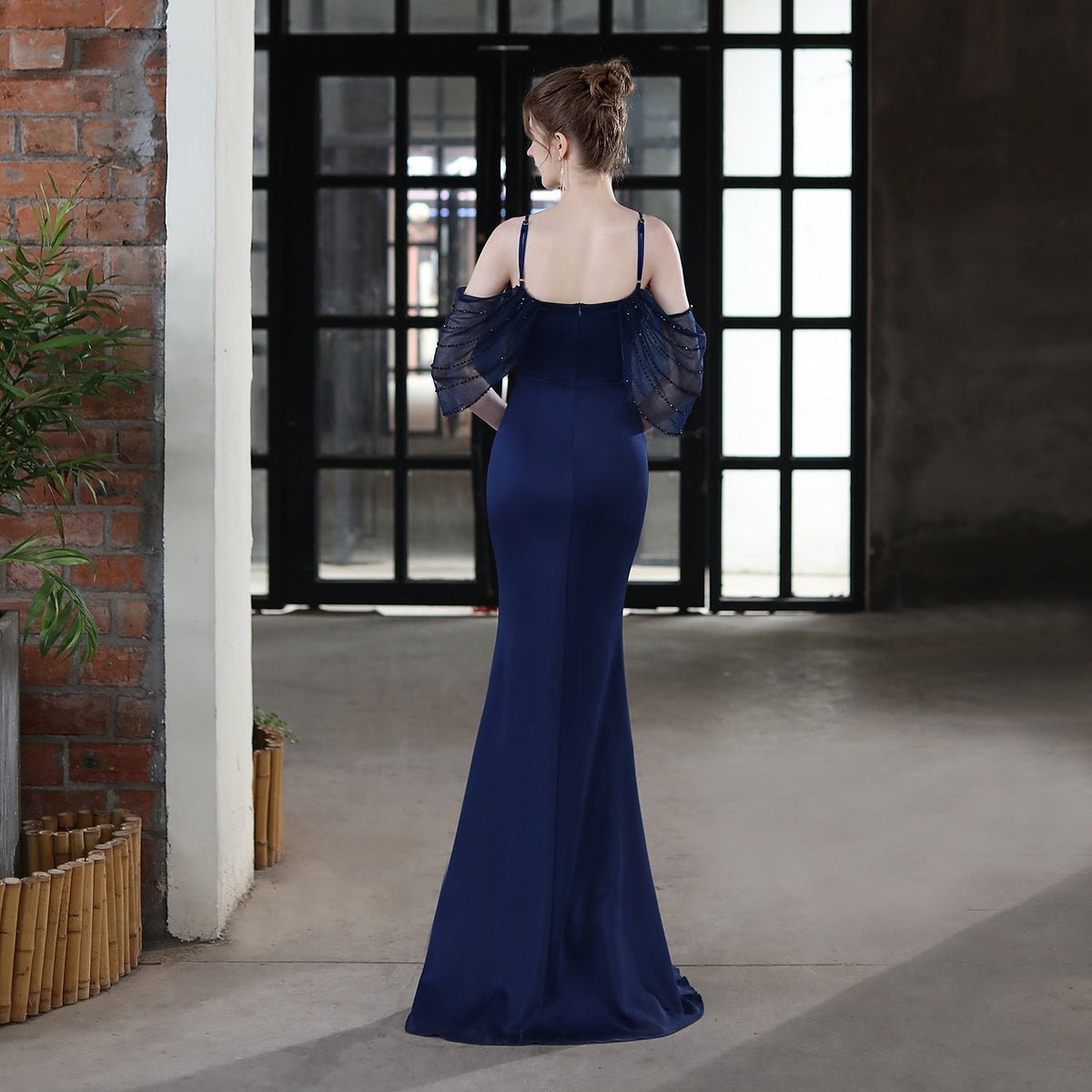 V-Neck Mermaid Dress with Off-Shoulder Neckline
