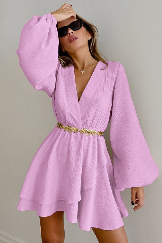 Cotton Slim-Fit Dress with Lantern Sleeves