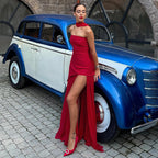 Strapless Asymmetric Maxi Dress