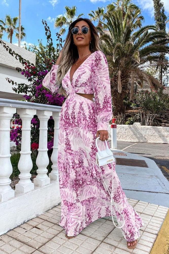 Long-Sleeve Dress with Print Details