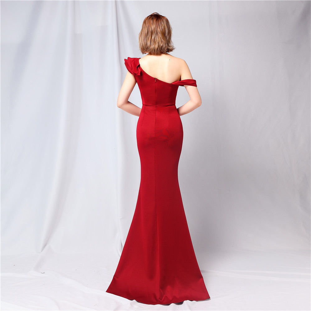 One-Shoulder Maxi Dress with Crepe Texture