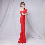 One-Shoulder Maxi Dress with Crepe Texture