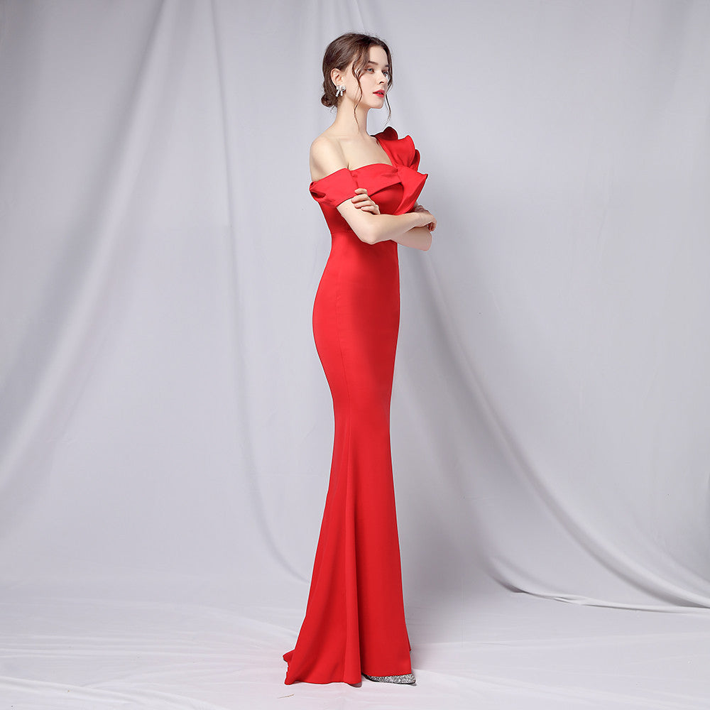 One-Shoulder Maxi Dress with Crepe Texture
