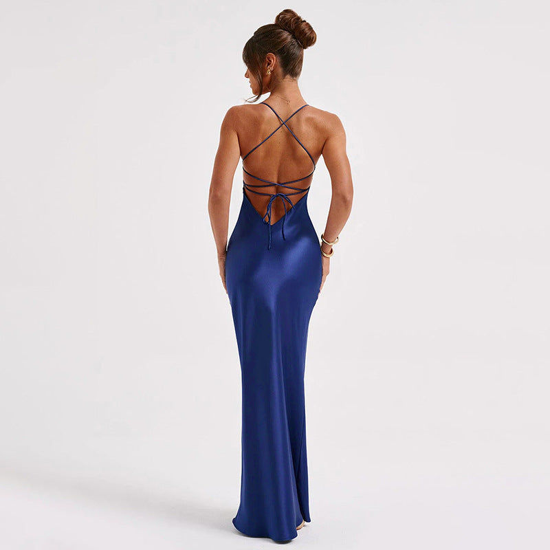 Satin Plunging V-Neck Maxi Dress