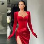 Velvet Velvet-Look High-Slit Maxi Dress