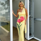 Open-Back A-Line Maxi Dress with Halter Neckline