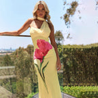 Open-Back A-Line Maxi Dress with Halter Neckline