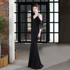 V-Neck Mermaid Dress with Off-Shoulder Neckline