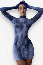 Crew-Neck Printed Dress with Slim Fit