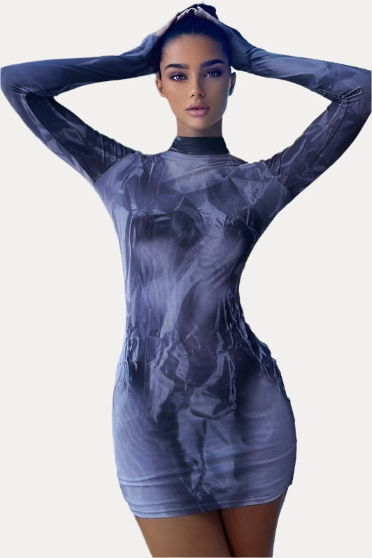 Crew-Neck Printed Dress with Slim Fit
