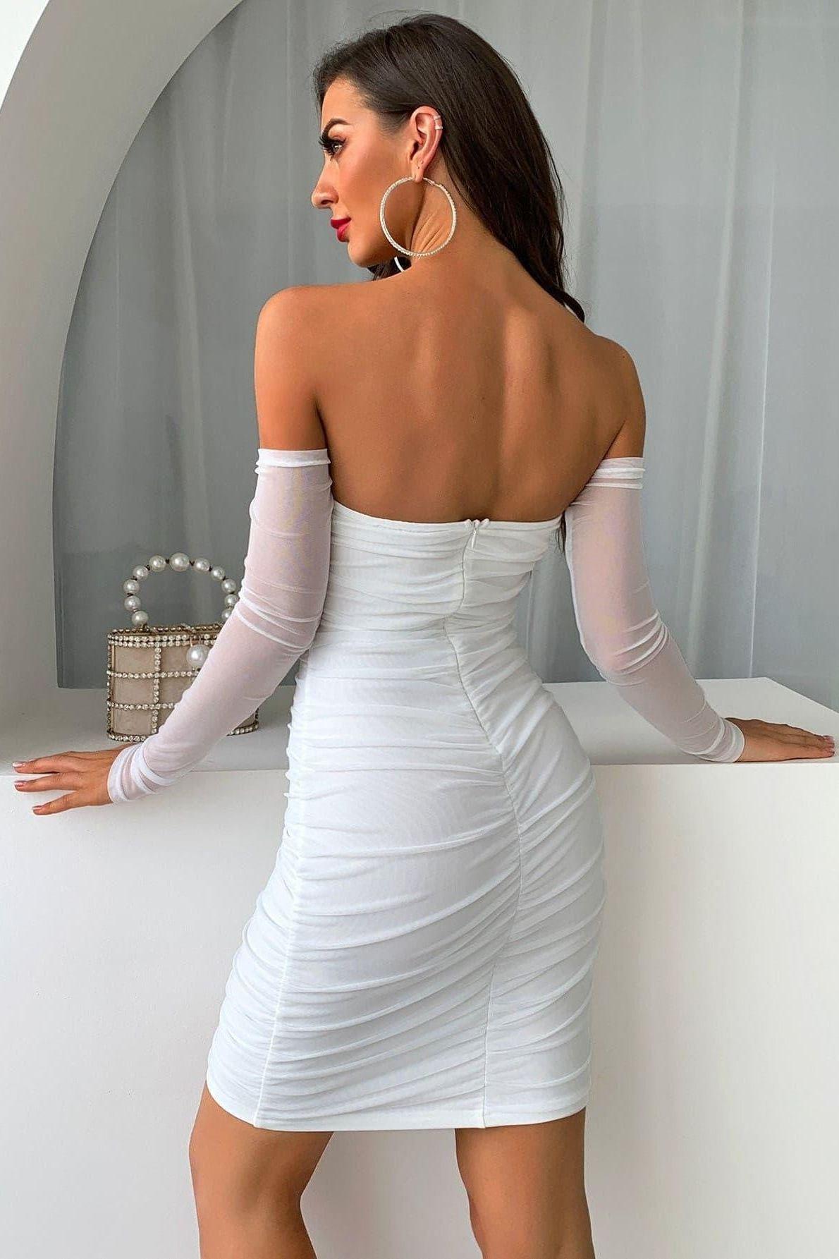 Mesh Dress with Off-Shoulder Neckline
