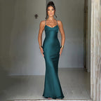 Satin Plunging V-Neck Maxi Dress