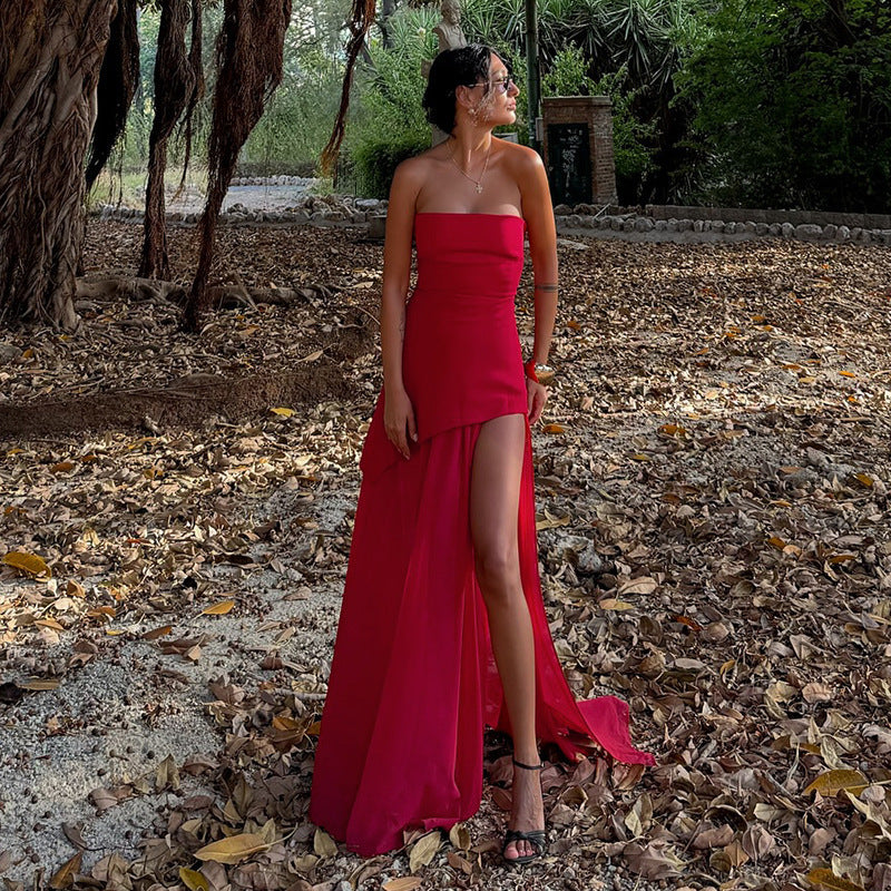 Strapless Asymmetric Maxi Dress