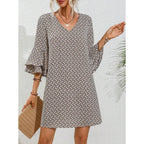 V-Neck Flared Dress with Short Length