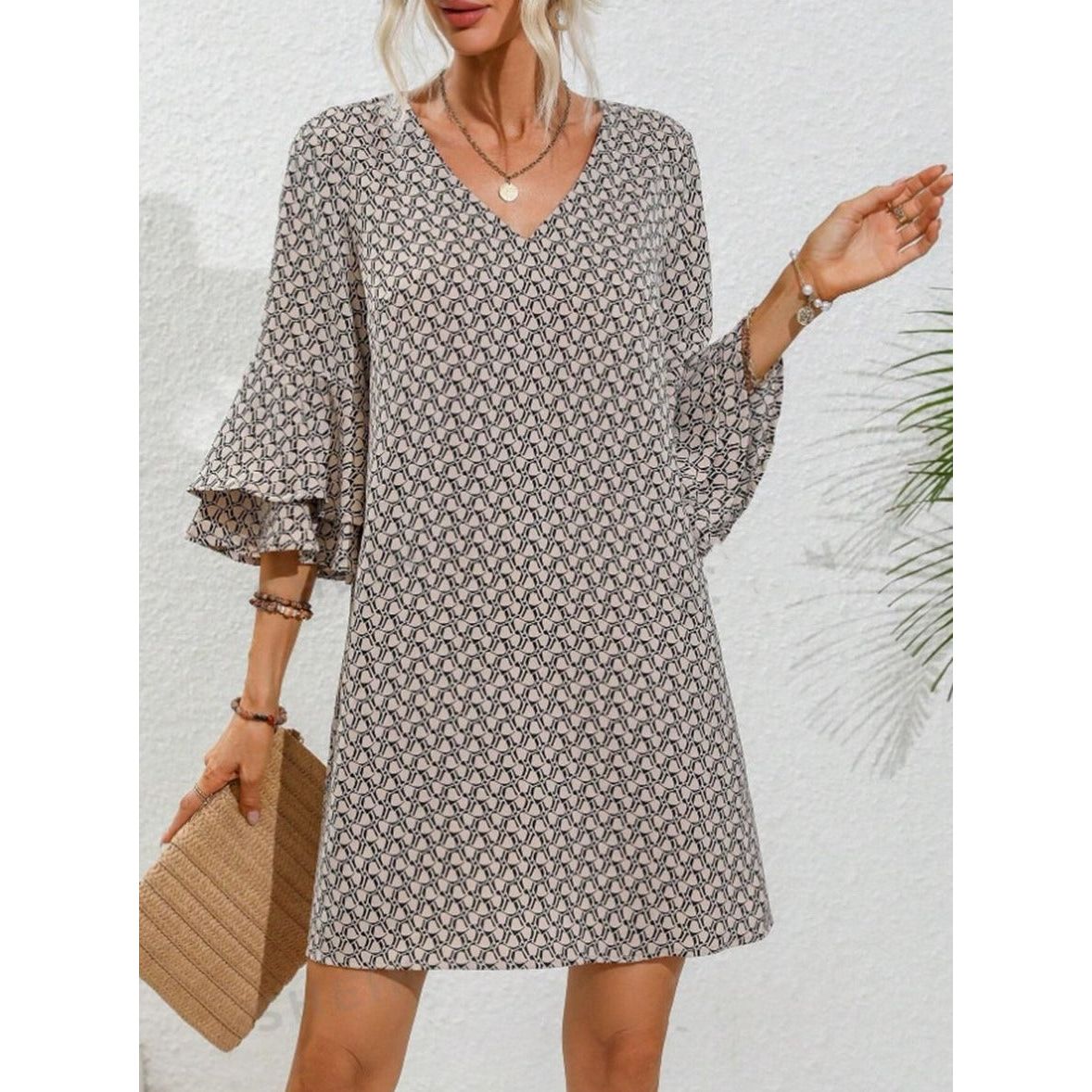 V-Neck Flared Dress with Short Length