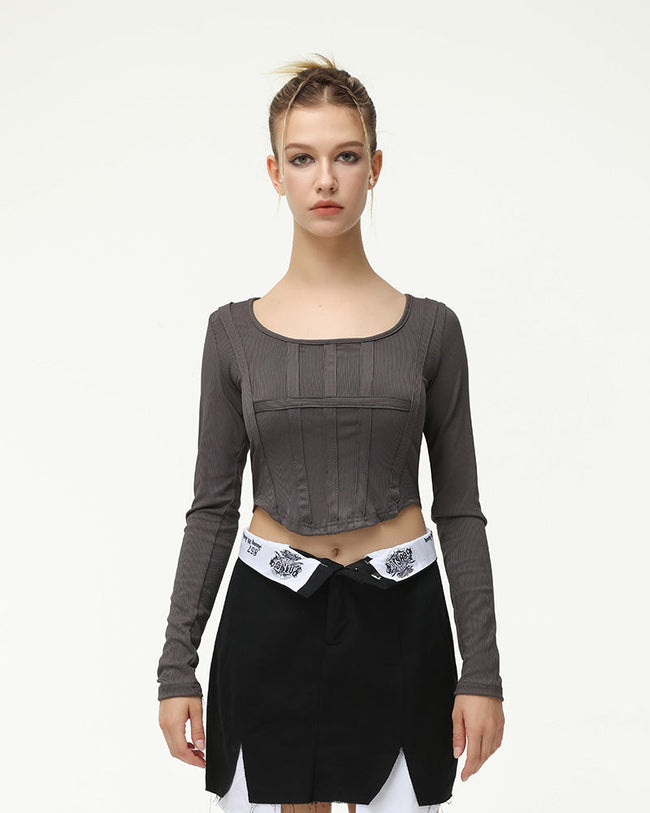 Corset-Style Polyester Top with Long Sleeves Main image