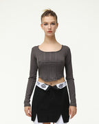 Corset-Style Polyester Top with Long Sleeves
