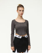 Corset-Style Polyester Top with Long Sleeves
