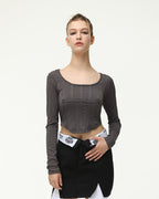 Corset-Style Polyester Top with Long Sleeves