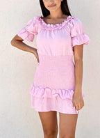 Smocked Daisy-Detail Dress with Off-Shoulder Neckline