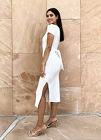 Side-Slit Stretch-Blend Dress with Square Neckline