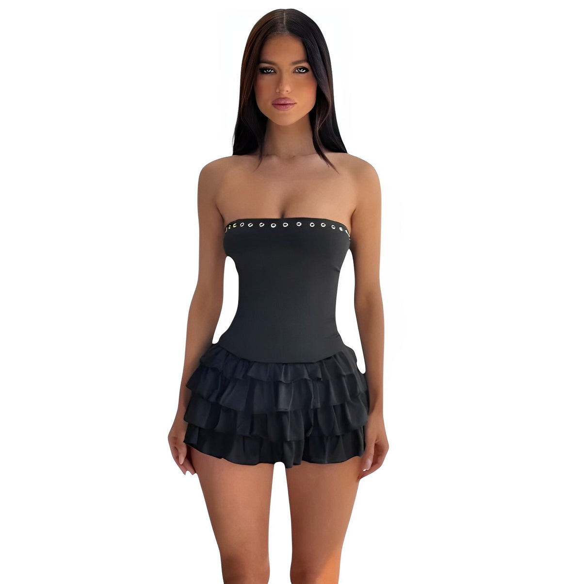Strapless Dress with Eyelet Details