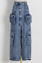 Denim A-Line Pocket-Detail Skirt