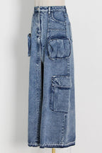 Denim A-Line Pocket-Detail Skirt