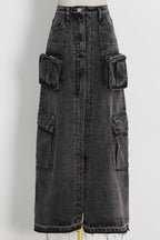 Denim A-Line Pocket-Detail Skirt