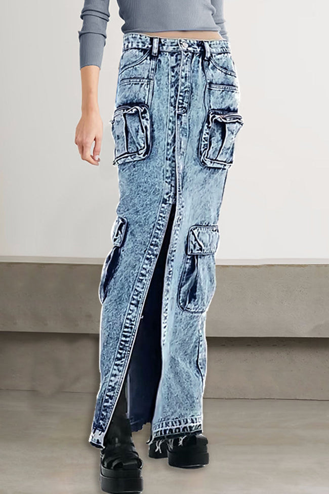 Denim A-Line Pocket-Detail Skirt Main image