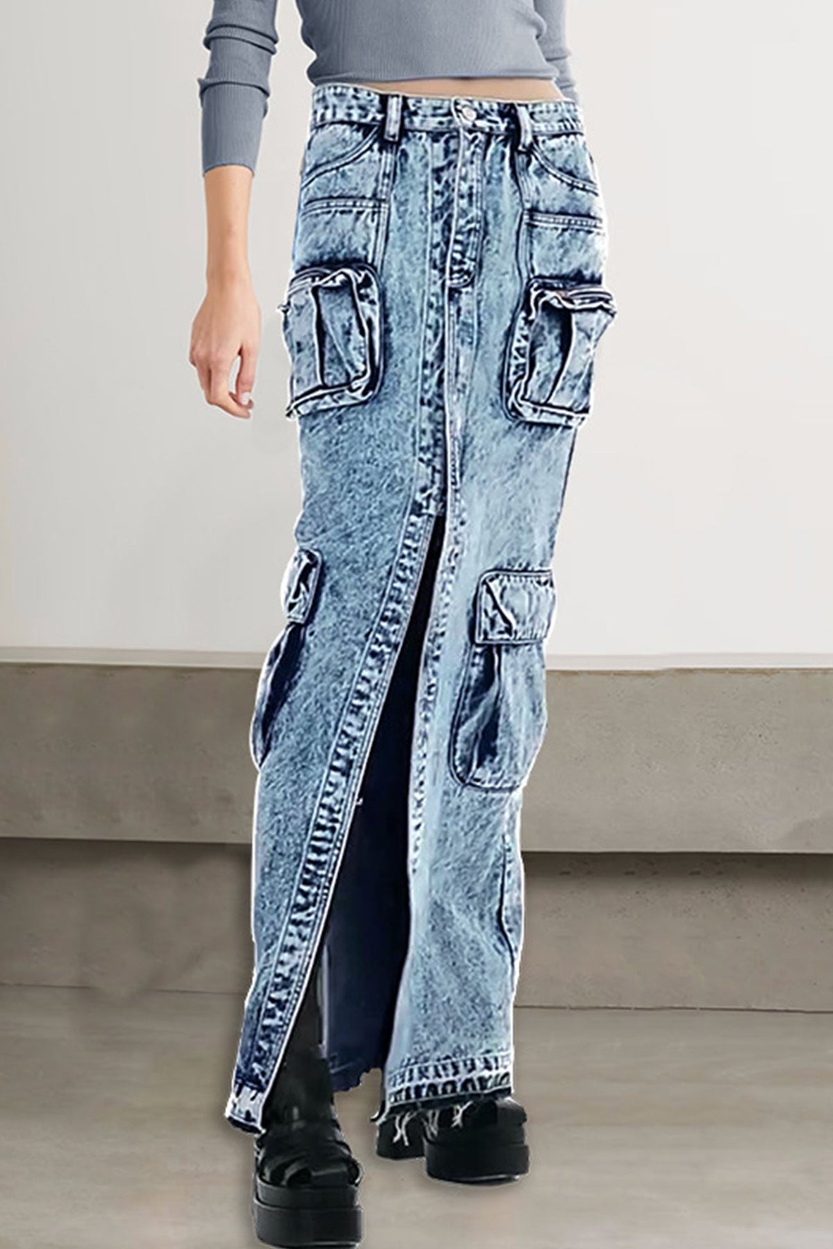 Denim A-Line Pocket-Detail Skirt
