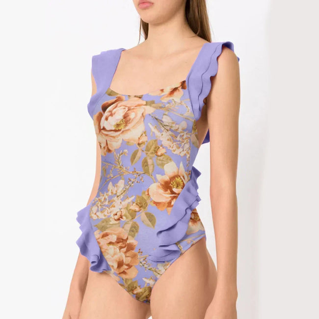 Purple Floral Lace Strap Cross Back One Piece PURPLE2 / S onepiece-250223 Main image