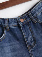 Polyester Denim Cotton Shorts with Distressed Details