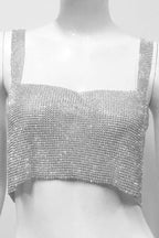 Rhinestone-Detail Cropped Tank Top with Square Neckline