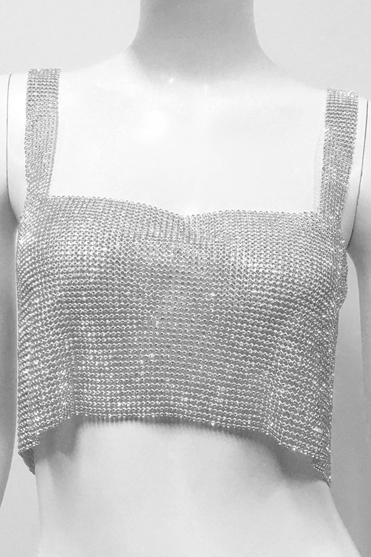 Rhinestone-Detail Cropped Tank Top with Square Neckline