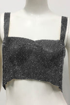 Rhinestone-Detail Cropped Tank Top with Square Neckline