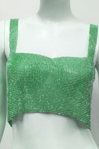 Rhinestone-Detail Cropped Tank Top with Square Neckline