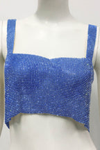 Rhinestone-Detail Cropped Tank Top with Square Neckline