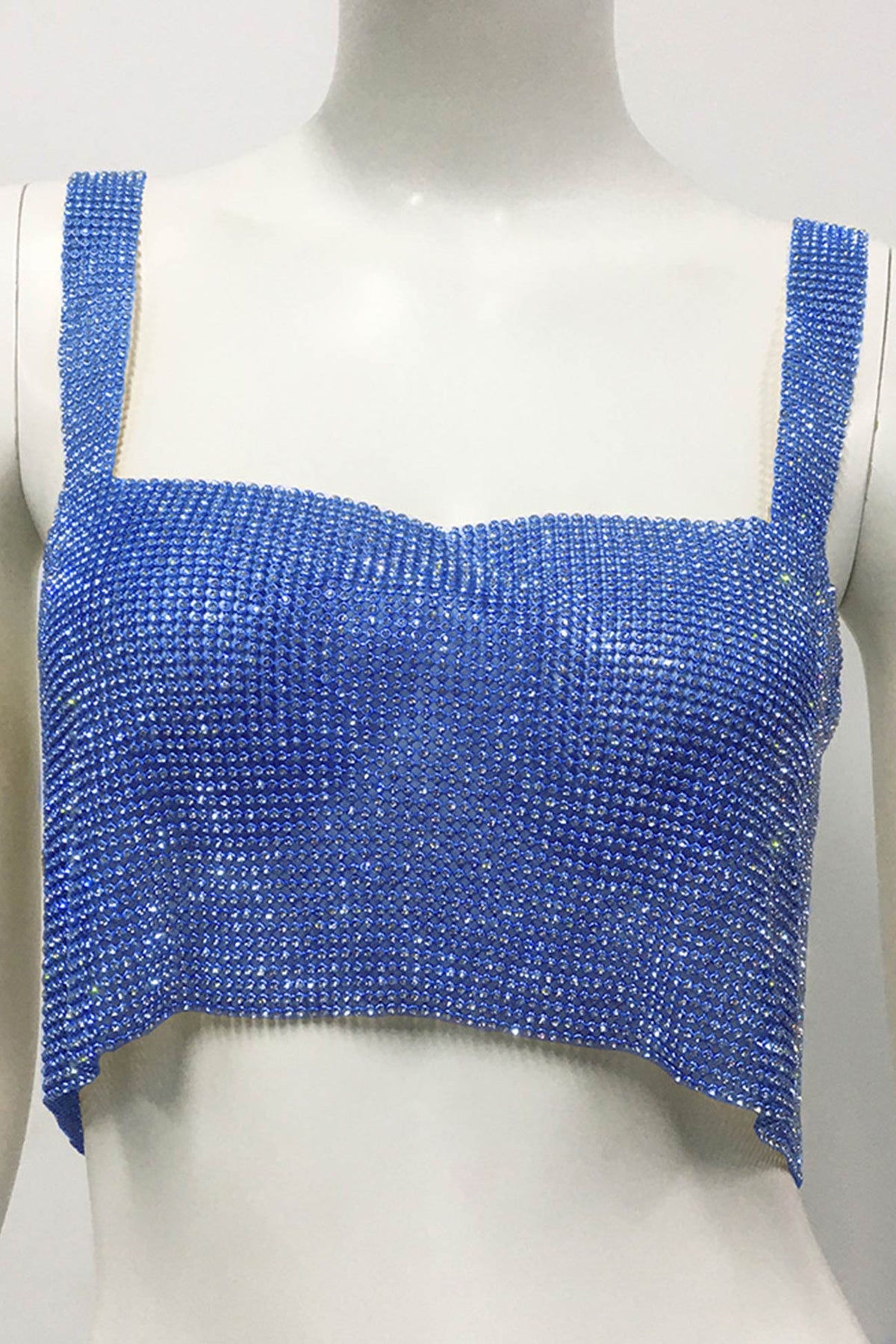 Rhinestone-Detail Cropped Tank Top with Square Neckline